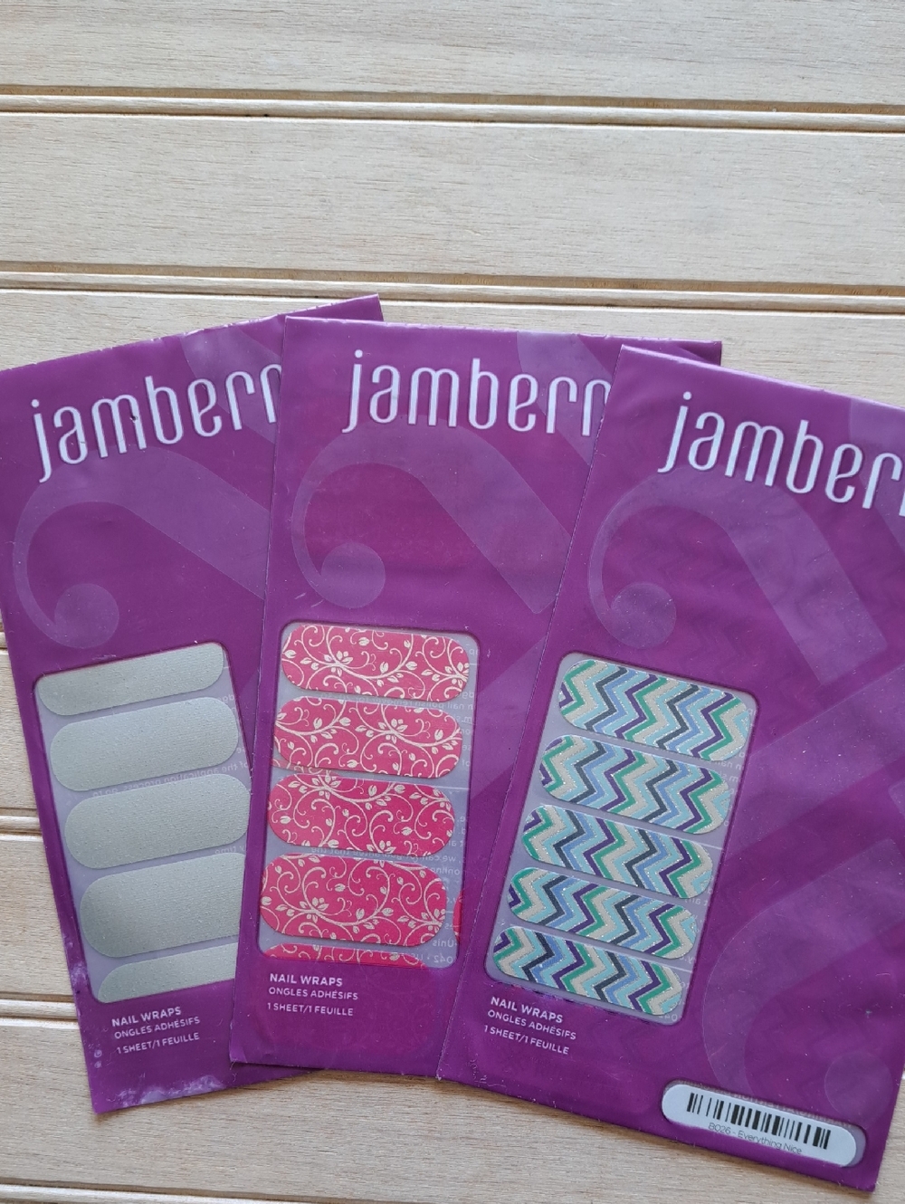 Jamberry Nail Wraps Set of 3 New Sealed Nail Stickers Pink Chevron Glitter